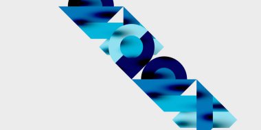 Dairelerin, yarım dairelerin ve parlak efektli ve düzgün eğimli üçgenlerin detaylı bileşimi. Yaratıcı ve teknolojiden ilham alan projeler için parlak ve modern bir vektör tasarımı