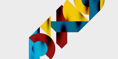 Dairelerin, yarım dairelerin ve parlak efektli ve düzgün eğimli üçgenlerin detaylı bileşimi. Yaratıcı ve teknolojiden ilham alan projeler için parlak ve modern bir vektör tasarımı