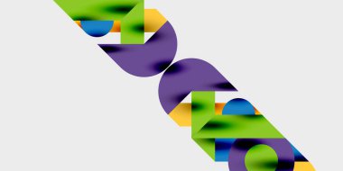 Dairelerin, yarım dairelerin ve parlak efektli ve düzgün eğimli üçgenlerin detaylı bileşimi. Yaratıcı ve teknolojiden ilham alan projeler için parlak ve modern bir vektör tasarımı