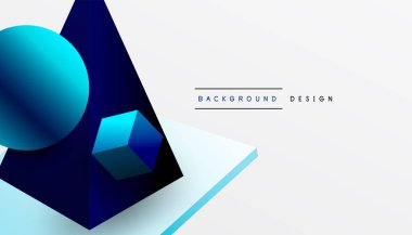 Soyut tasarım izometrik küpleri, piramitleri, kareleri ve küreleri canlı bir 3D düzende sergiliyor. Modern ve dinamik, teknoloji, tasarım veya gelecek temalar için mükemmel