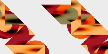 Dairelerin, yarım dairelerin ve parlak efektli ve düzgün eğimli üçgenlerin detaylı bileşimi. Yaratıcı ve teknolojiden ilham alan projeler için parlak ve modern bir vektör tasarımı