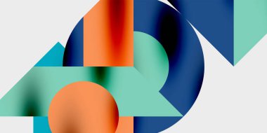 Dairelerin, yarım dairelerin ve parlak efektli ve düzgün eğimli üçgenlerin detaylı bileşimi. Yaratıcı ve teknolojiden ilham alan projeler için parlak ve modern bir vektör tasarımı