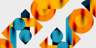 Dairelerin, yarım dairelerin ve parlak efektli ve düzgün eğimli üçgenlerin detaylı bileşimi. Yaratıcı ve teknolojiden ilham alan projeler için parlak ve modern bir vektör tasarımı