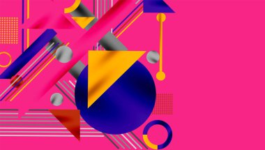 Çemberler, üçgenler, kareler, halkalar ve çizgiler gölge etkisiyle