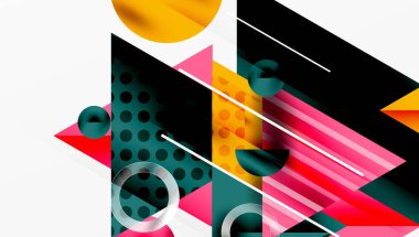 Parlak soyut arkaplan - parlak eğim tonlarıyla katmanlı üçgenler. Yarı şeffaf şekiller derinlik ve çağdaş estetik ekler