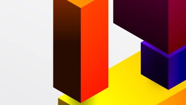 Temiz ve modern bir kompozisyonda izometrik üç boyutlu bloklar içeren gösterişli soyut tasarım. Canlı renkler ve geometrik hassasiyetle teknolojiden esinlenilmiş temalar için mükemmel.