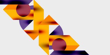 Dinamik geometrik bir kompozisyonda daireler, çizgiler ve üçgenler içeren modern soyut bir arkaplan. Tarz, teknoloji veya yaratıcı temalı tasarımlar için mükemmel.