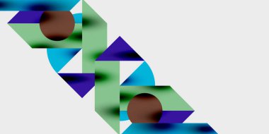Dinamik geometrik bir kompozisyonda daireler, çizgiler ve üçgenler içeren modern soyut bir arkaplan. Tarz, teknoloji veya yaratıcı temalı tasarımlar için mükemmel.