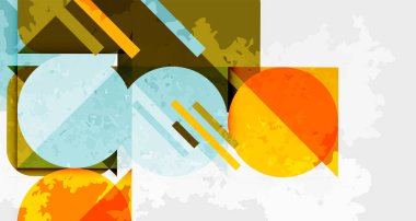 Çemberler, kareler ve çizgilerle geometrik arkaplandaki tahıllı leke dokusu. Duvar Kağıdı, Sancak, Arkaplan, Kart, Kitap İllüstrasyonu, İniş Sayfası