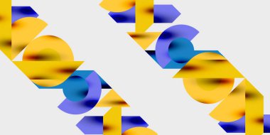 Dinamik geometrik bir kompozisyonda daireler, çizgiler ve üçgenler içeren modern soyut bir arkaplan. Tarz, teknoloji veya yaratıcı temalı tasarımlar için mükemmel.