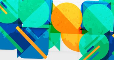 Çemberler, kareler ve çizgilerle geometrik arkaplandaki tahıllı leke dokusu. Duvar Kağıdı, Sancak, Arkaplan, Kart, Kitap İllüstrasyonu, İniş Sayfası