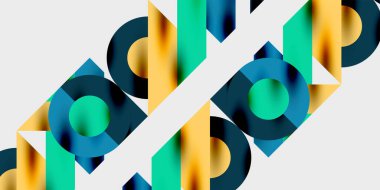 Dairelerin, yarım dairelerin ve parlak efektli ve düzgün eğimli üçgenlerin detaylı bileşimi. Yaratıcı ve teknolojiden ilham alan projeler için parlak ve modern bir vektör tasarımı