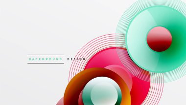 Üst üste binen dairelerin, düzgün eğimli ve şeffaflık efektli soyut bileşimi. Temiz ve modern tasarım derinliği, simetriyi ve asgari estetiği vurguluyor