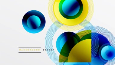 Üst üste binen daireler, parlak renkler ve pürüzsüz gradyanlarla gösterişli vektör tasarımı. Derinliği, simetrisi ve hafif arkaplanda minimalist zarafeti olan dinamik kompozisyon