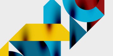 Dairelerin, yarım dairelerin ve parlak efektli ve düzgün eğimli üçgenlerin detaylı bileşimi. Yaratıcı ve teknolojiden ilham alan projeler için parlak ve modern bir vektör tasarımı