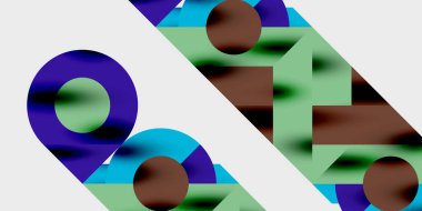 Dinamik geometrik bir kompozisyonda daireler, çizgiler ve üçgenler içeren modern soyut bir arkaplan. Tarz, teknoloji veya yaratıcı temalı tasarımlar için mükemmel.