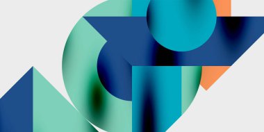 Dairelerin, yarım dairelerin ve parlak efektli ve düzgün eğimli üçgenlerin detaylı bileşimi. Yaratıcı ve teknolojiden ilham alan projeler için parlak ve modern bir vektör tasarımı