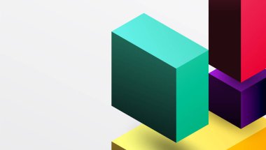 Temiz ve modern bir kompozisyonda izometrik üç boyutlu bloklar içeren gösterişli soyut tasarım. Canlı renkler ve geometrik hassasiyetle teknolojiden esinlenilmiş temalar için mükemmel.