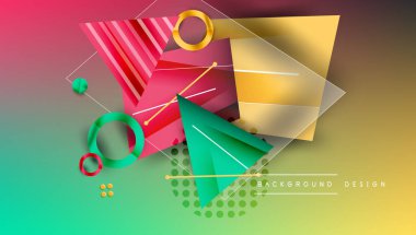 Soyut arkaplan - üst üste binen daireler, dikdörtgenler, ve yüksek eğimli üçgenler. Yarı saydam şekiller derinlik ve denge yaratır