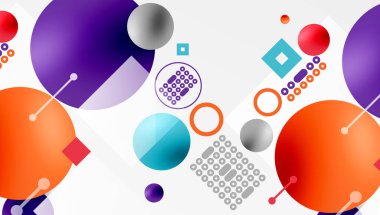 Minimalist soyut vektör tasarımı, katmanlı geometrik şekiller daireler, kareler ve yumuşak pastel eğimli üçgenler ve yarı şeffaf efektler. Çağdaş kullanım için mükemmel