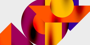 Dairelerin, yarım dairelerin ve parlak efektli ve düzgün eğimli üçgenlerin detaylı bileşimi. Yaratıcı ve teknolojiden ilham alan projeler için parlak ve modern bir vektör tasarımı