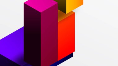 Temiz ve modern bir kompozisyonda izometrik üç boyutlu bloklar içeren gösterişli soyut tasarım. Canlı renkler ve geometrik hassasiyetle teknolojiden esinlenilmiş temalar için mükemmel.