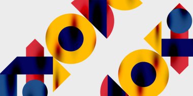 Dinamik geometrik bir kompozisyonda daireler, çizgiler ve üçgenler içeren modern soyut bir arkaplan. Tarz, teknoloji veya yaratıcı temalı tasarımlar için mükemmel.