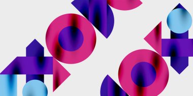 Dairelerin, yarım dairelerin ve parlak efektli ve düzgün eğimli üçgenlerin detaylı bileşimi. Yaratıcı ve teknolojiden ilham alan projeler için parlak ve modern bir vektör tasarımı