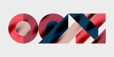 Dairelerin, yarım dairelerin ve parlak efektli ve düzgün eğimli üçgenlerin detaylı bileşimi. Yaratıcı ve teknolojiden ilham alan projeler için parlak ve modern bir vektör tasarımı