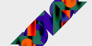 Dinamik geometrik bir kompozisyonda daireler, çizgiler ve üçgenler içeren modern soyut bir arkaplan. Tarz, teknoloji veya yaratıcı temalı tasarımlar için mükemmel.