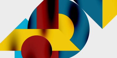 Dairelerin, yarım dairelerin ve parlak efektli ve düzgün eğimli üçgenlerin detaylı bileşimi. Yaratıcı ve teknolojiden ilham alan projeler için parlak ve modern bir vektör tasarımı