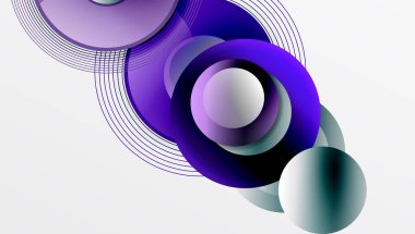 Üst üste binen dairelerin, düzgün eğimli ve şeffaflık efektli soyut bileşimi. Temiz ve modern tasarım derinliği, simetriyi ve asgari estetiği vurguluyor