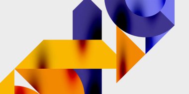 Dairelerin, yarım dairelerin ve parlak efektli ve düzgün eğimli üçgenlerin detaylı bileşimi. Yaratıcı ve teknolojiden ilham alan projeler için parlak ve modern bir vektör tasarımı