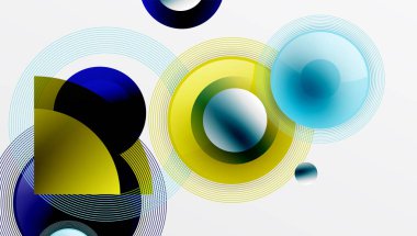 Üst üste binen daireler, parlak renkler ve pürüzsüz gradyanlarla gösterişli vektör tasarımı. Derinliği, simetrisi ve hafif arkaplanda minimalist zarafeti olan dinamik kompozisyon