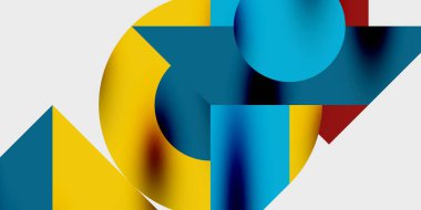 Dairelerin, yarım dairelerin ve parlak efektli ve düzgün eğimli üçgenlerin detaylı bileşimi. Yaratıcı ve teknolojiden ilham alan projeler için parlak ve modern bir vektör tasarımı