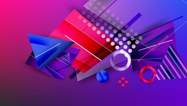 Soyut arkaplan - üst üste binen daireler, dikdörtgenler, ve yüksek eğimli üçgenler. Yarı saydam şekiller derinlik ve denge yaratır