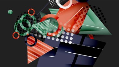 Soyut arkaplan - üst üste binen daireler, dikdörtgenler, ve yüksek eğimli üçgenler. Yarı saydam şekiller derinlik ve denge yaratır