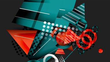 Soyut arkaplan - üst üste binen daireler, dikdörtgenler, ve yüksek eğimli üçgenler. Yarı saydam şekiller derinlik ve denge yaratır