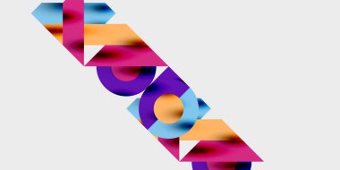 Dinamik geometrik bir kompozisyonda daireler, çizgiler ve üçgenler içeren modern soyut bir arkaplan. Tarz, teknoloji veya yaratıcı temalı tasarımlar için mükemmel.