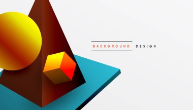 Soyut tasarım izometrik küpleri, piramitleri, kareleri ve küreleri canlı bir 3D düzende sergiliyor. Modern ve dinamik, teknoloji, tasarım veya gelecek temalar için mükemmel