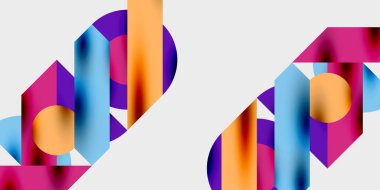 Dinamik geometrik bir kompozisyonda daireler, çizgiler ve üçgenler içeren modern soyut bir arkaplan. Tarz, teknoloji veya yaratıcı temalı tasarımlar için mükemmel.