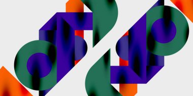 Dinamik geometrik bir kompozisyonda daireler, çizgiler ve üçgenler içeren modern soyut bir arkaplan. Tarz, teknoloji veya yaratıcı temalı tasarımlar için mükemmel.