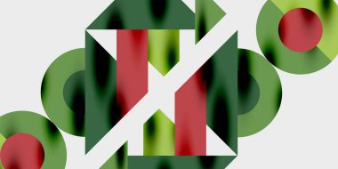 Dairelerin, yarım dairelerin ve parlak efektli ve düzgün eğimli üçgenlerin detaylı bileşimi. Yaratıcı ve teknolojiden ilham alan projeler için parlak ve modern bir vektör tasarımı