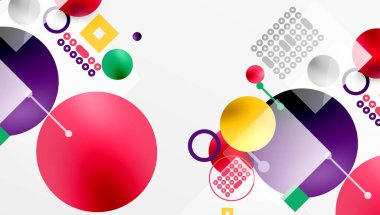 Minimalist soyut vektör tasarımı, katmanlı geometrik şekiller daireler, kareler ve yumuşak pastel eğimli üçgenler ve yarı şeffaf efektler. Çağdaş kullanım için mükemmel