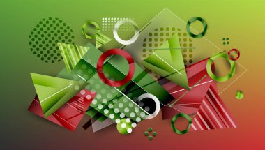 Soyut arkaplan - üst üste binen daireler, dikdörtgenler, ve yüksek eğimli üçgenler. Yarı saydam şekiller derinlik ve denge yaratır