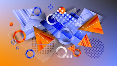 Soyut arkaplan - üst üste binen daireler, dikdörtgenler, ve yüksek eğimli üçgenler. Yarı saydam şekiller derinlik ve denge yaratır