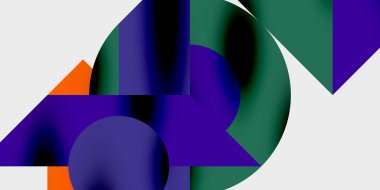Dinamik geometrik bir kompozisyonda daireler, çizgiler ve üçgenler içeren modern soyut bir arkaplan. Tarz, teknoloji veya yaratıcı temalı tasarımlar için mükemmel.