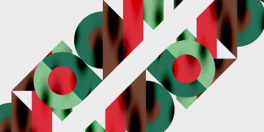 Dairelerin, yarım dairelerin ve parlak efektli ve düzgün eğimli üçgenlerin detaylı bileşimi. Yaratıcı ve teknolojiden ilham alan projeler için parlak ve modern bir vektör tasarımı