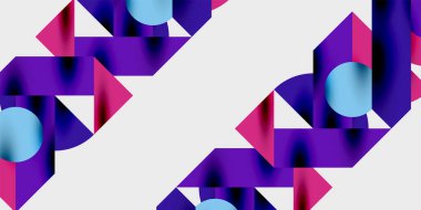 Dairelerin, yarım dairelerin ve parlak efektli ve düzgün eğimli üçgenlerin detaylı bileşimi. Yaratıcı ve teknolojiden ilham alan projeler için parlak ve modern bir vektör tasarımı