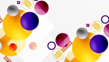 Minimalist soyut vektör tasarımı, katmanlı geometrik şekiller daireler, kareler ve yumuşak pastel eğimli üçgenler ve yarı şeffaf efektler. Çağdaş kullanım için mükemmel